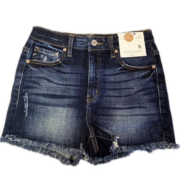 KanCan Pants - KanCan Midnight Blue Frayed Jean Shorts